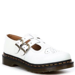 White dr. martens 8065 Mary Jane buckle detail leather shoes